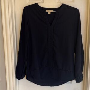 Michael Kors Dark Navy Long Sleeve Blouse - Size Small